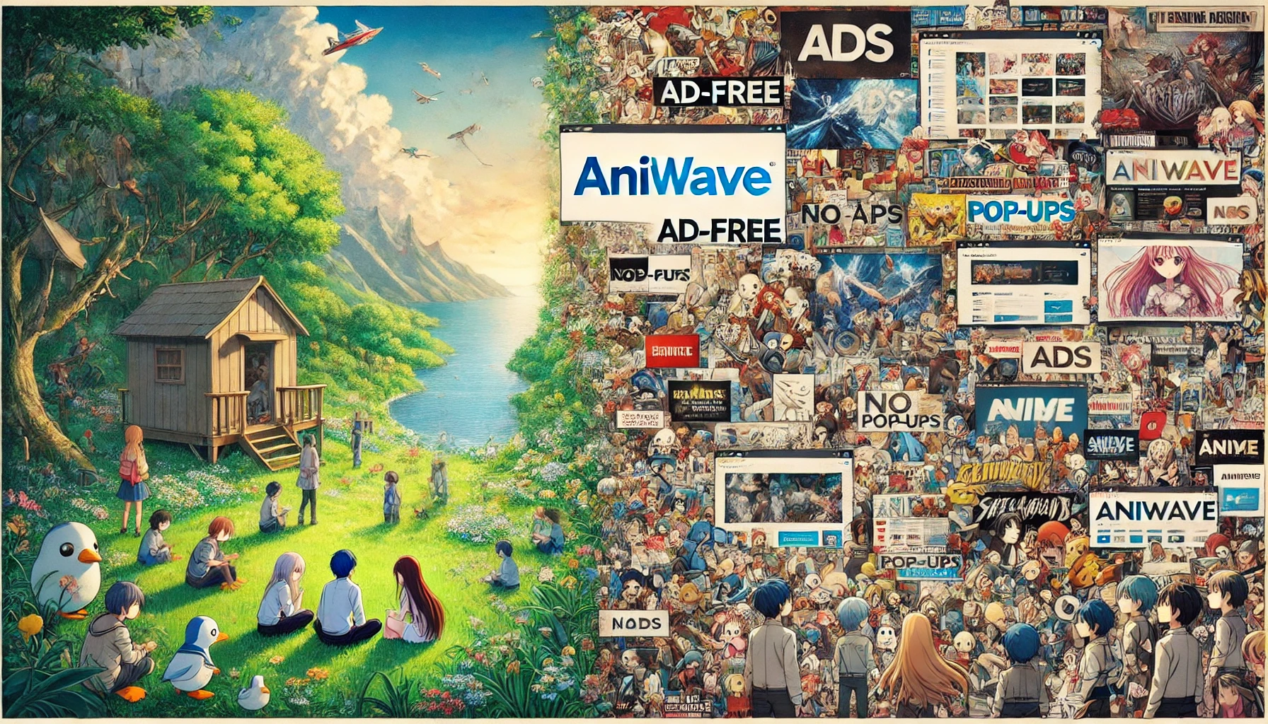 A visual comparison highlighting the clean, ad-free interface of Aniwave vs other cluttered streaming sites.